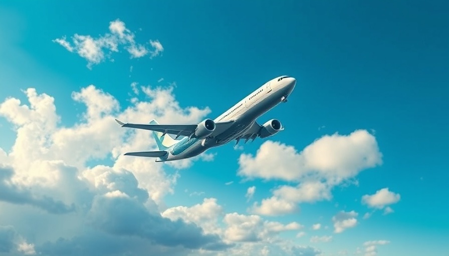 Commercial airplane flies through a clear blue sky.