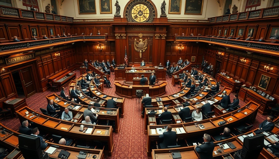Government officials discussing in a legislative chamber, illustrating government shutdown impact on healthcare.