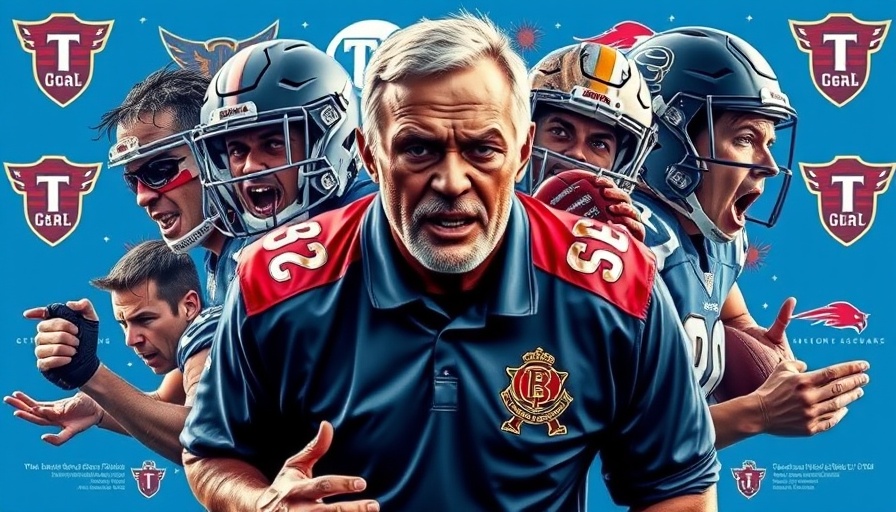 Dynamic collage of intense college football players and a coach, College Football Upsets.