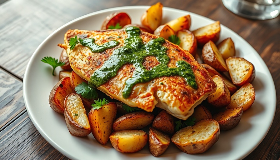 Pan-fried lake perch with parsley sauce and roasted potatoes.