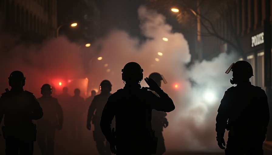 Portland police in tense protest with tear gas at night.
