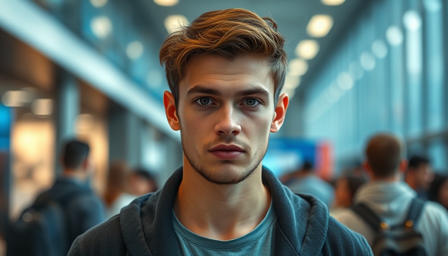 Young man in a suit with a focused expression indoors
