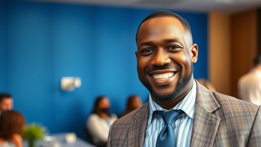 Smiling middle-aged black man at a San Antonio local entertainment event, showcasing local arts.