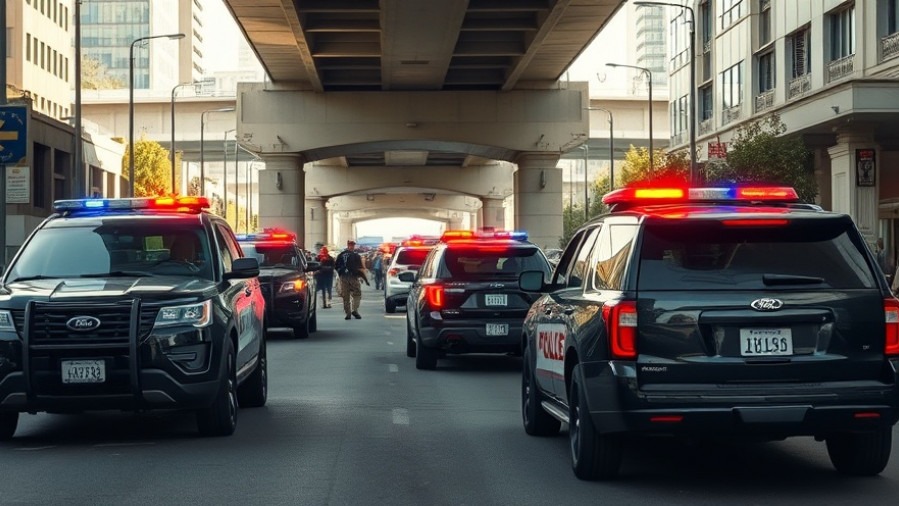 Police SUVs at a crime scene for mental health crisis intervention training.