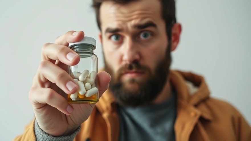Man skeptically examining a pill bottle, exploring natural supplements for sleep.