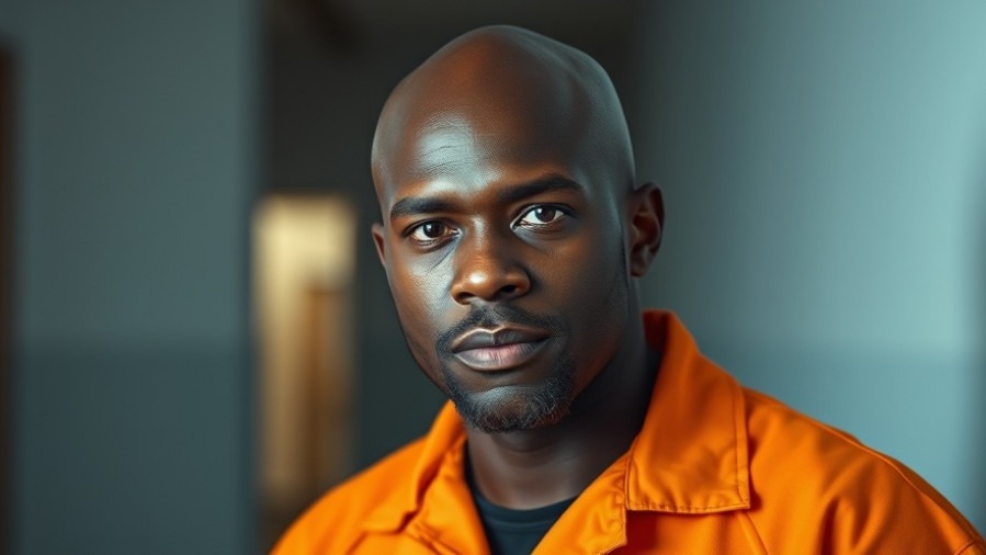 Bald black man in orange prison jumpsuit linked to Atlanta terrorist threats.