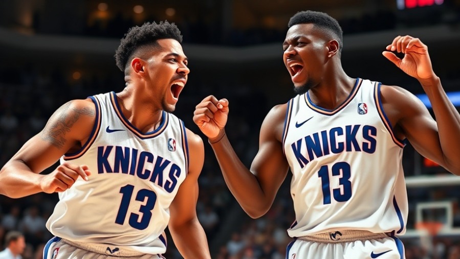 Thrilling NBA game highlights: Knicks players celebrate intense moment.
