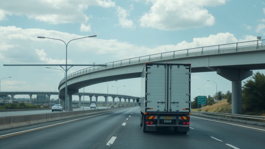 18-wheeler navigating busy I-10 highway under bridge, highlighting TxDOT traffic management and construction safety.