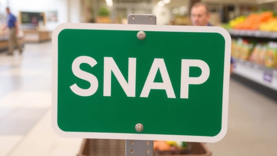 SNAP assistance sign promoting food insecurity solutions at Texas food banks.