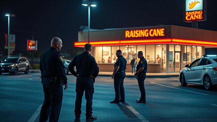 San Antonio police news: Officers discuss outside Raising Cane's at night.