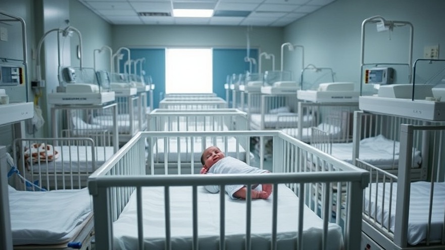 Mostly empty cribs in a hospital nursery; a glimpse into Generation Z birth statistics and birthrate trends.