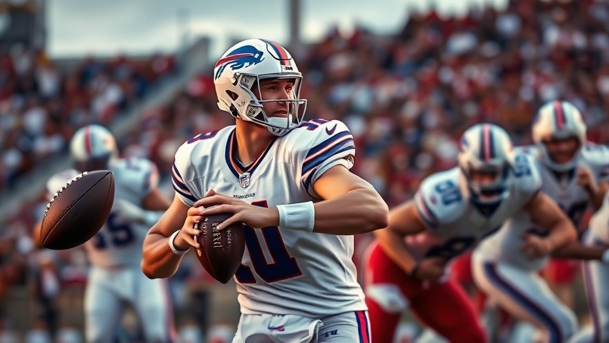 Josh Allen showcasing determination in a Buffalo Bills season analysis, evading defenders.