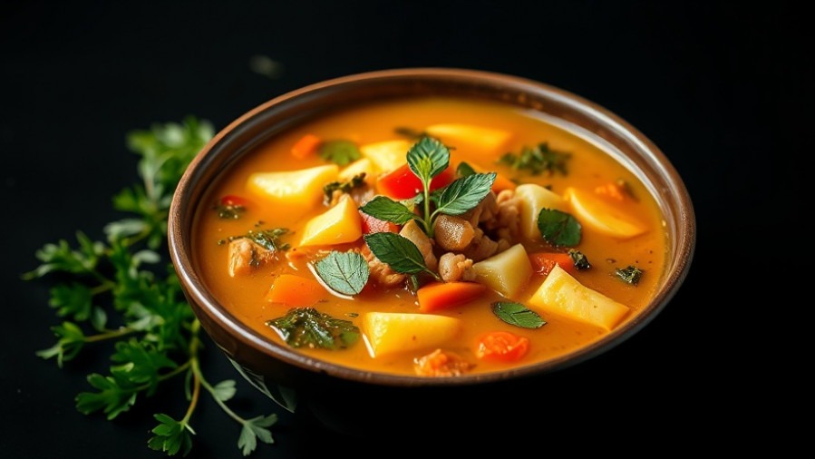 Vibrant bowl of collagen-rich vegetable soup for healthy aging nutrition.