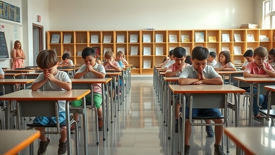Children engaging in voluntary prayer in a Texas classroom with a calm atmosphere.