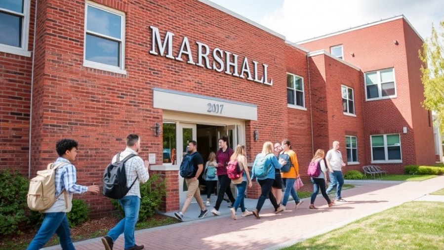 Students exiting MARSHALL high school, highlighting school safety protocols in San Antonio.