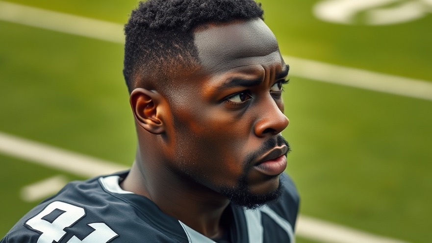 Serious black football player on a field, reflecting on athlete conduct and celebrity scrutiny.