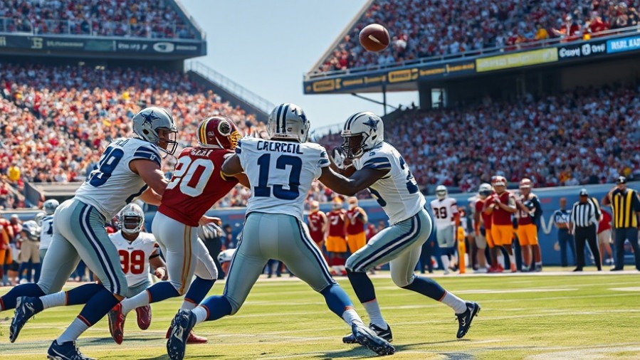 Intense NFL strategy in action as Cowboys face Redskins in a vibrant stadium.
