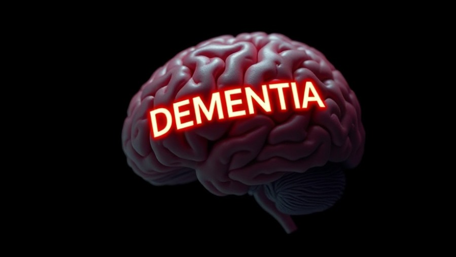 Cinematic image of a human brain with 'DEMENTIA', promoting brain health for aging.