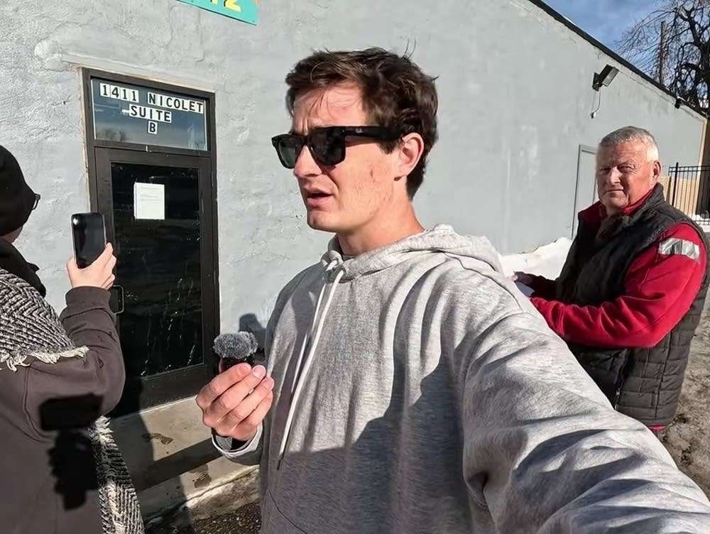 California fraud investigation news segment showing a split image with two men.