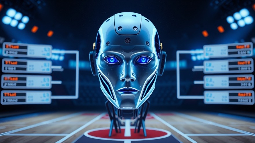 Conceptual AI agent analyzing NCAA tournament predictions and sports analytics tools.