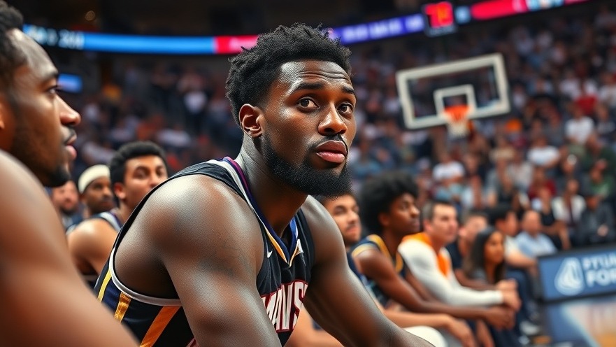 Focused black MAVS player on bench amid teammates in vibrant Dallas sports news scene.