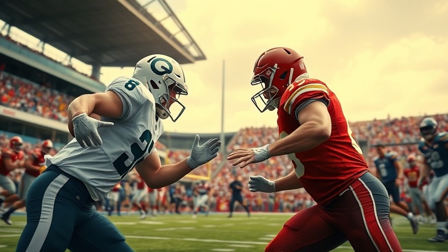 Energetic NFL news scene with football players fiercely competing in a vibrant stadium.