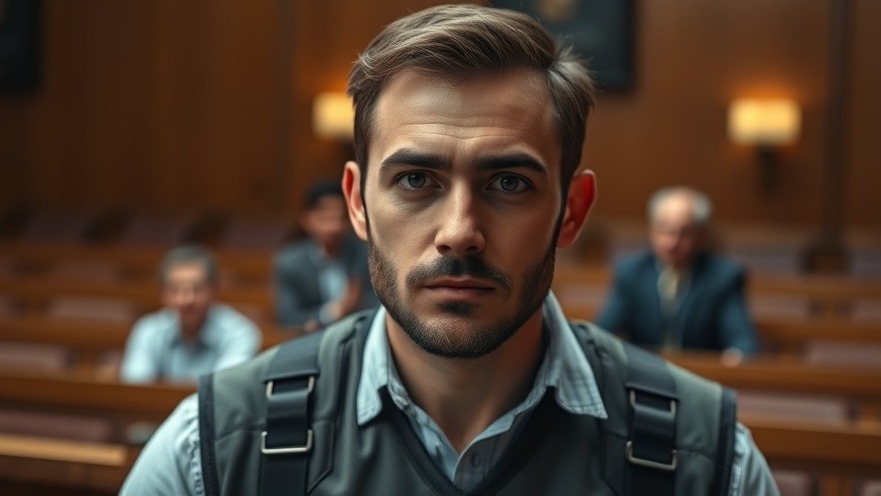 Luigi Mangione trial in court, solemn young Italian man in protective vest.