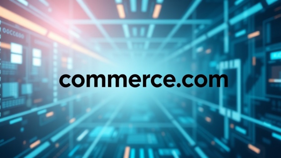 Minimalist Commerce.com logo on a futuristic digital background, symbolizing technology sector analysis.