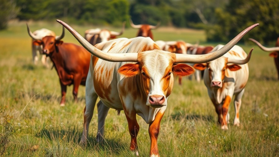 Texas longhorn bull grazing in pasture, a symbol of Houston holistic health.