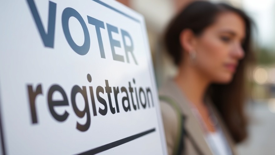 Close-up of a voter registration sign, emphasizing Texas primary elections and civic duties.