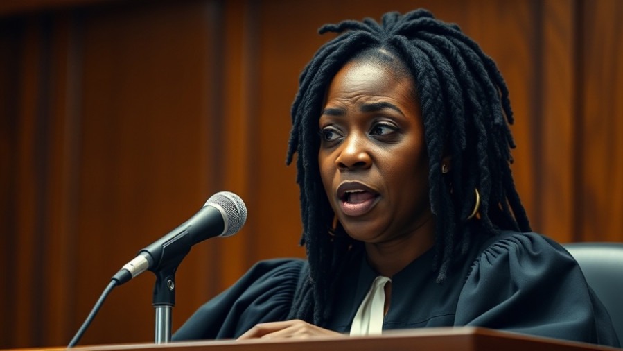 Black female judge discussing restitution laws and criminal justice accountability passionately.