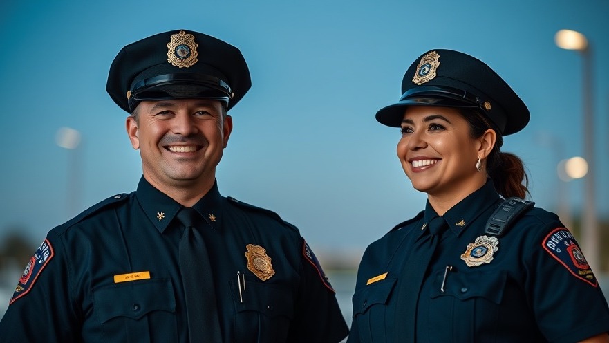 Two Dallas police officers smiling, reflecting community safety and positive crime trends.
