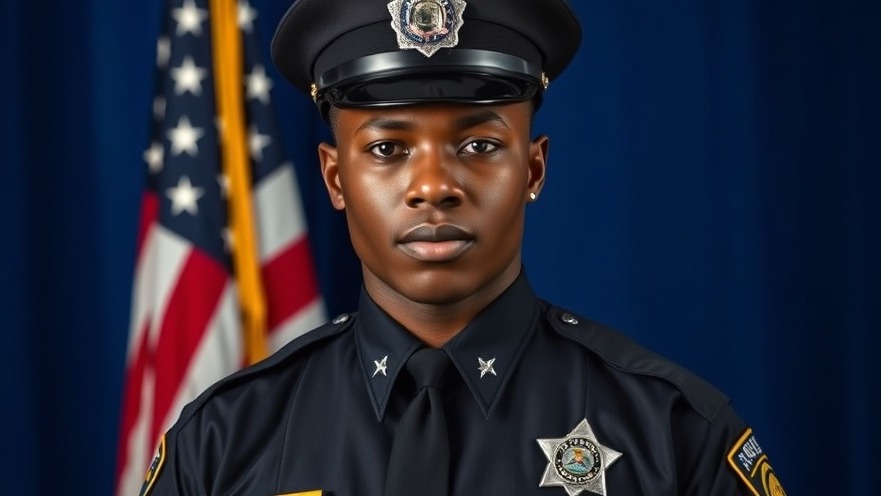 Young black police officer portrait highlighting police reform and community safety.