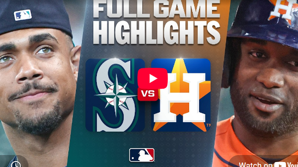 Astros vs Mariners Game Highlights featuring player close-ups.