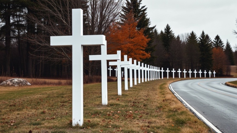White crosses memorialize traffic fatalities in San Antonio, highlighting Roosevelt Avenue safety upgrades.