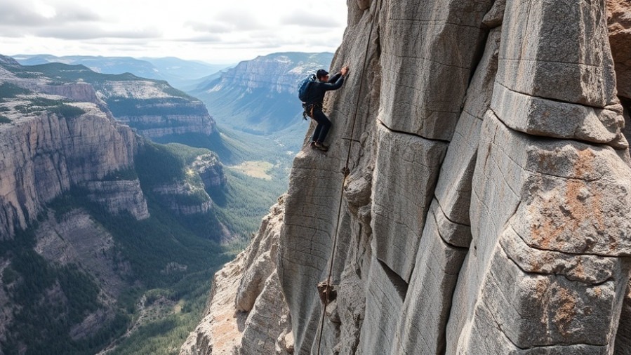 Jesse Dufton climbing a cliff, symbolizing overcoming adversity.