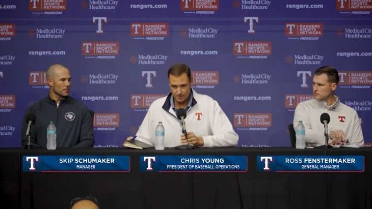 Man in white jacket discussing Texas Rangers 2026 season recap