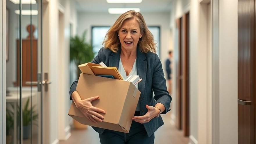 Angry woman leaving office with personal items, reflecting job statistics controversy.