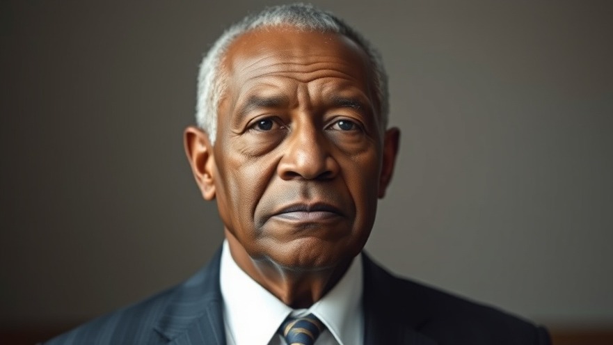 Solemn black man in suit commemorating legacy, reflecting current news today.