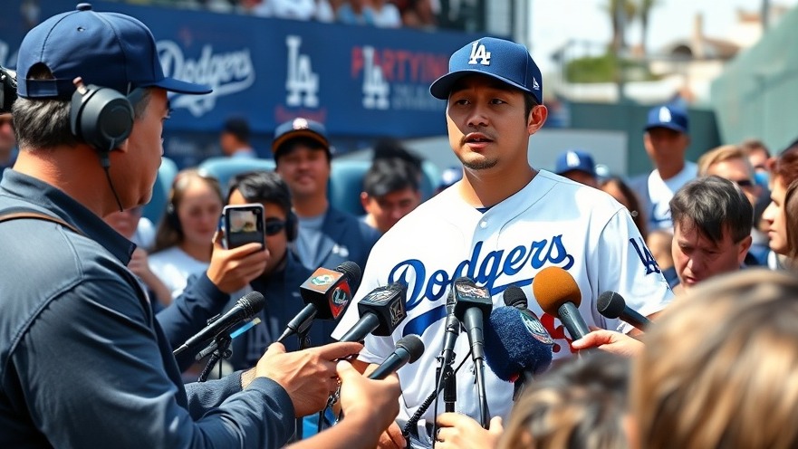 Japanese Dodgers player at press conference with interpreter, highlighting sports ethics.