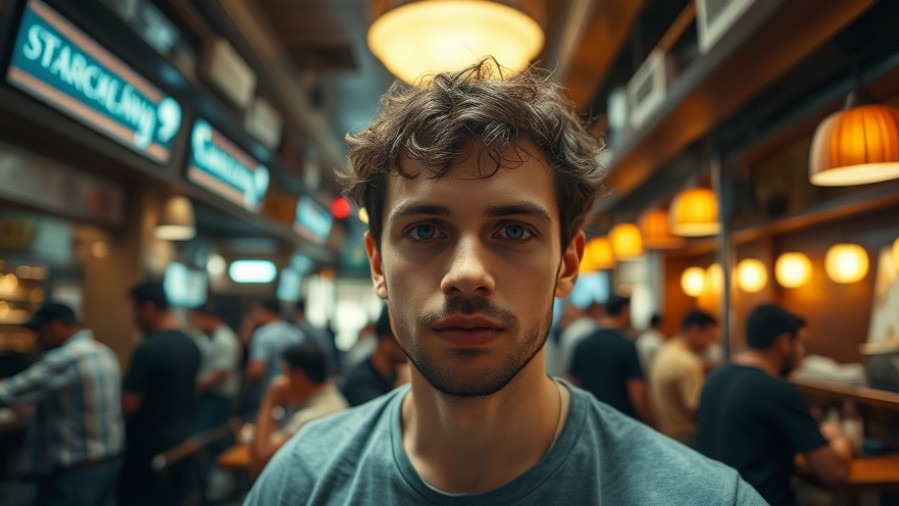 Young man in restaurant, capturing austin crime reports atmosphere with community initiatives.