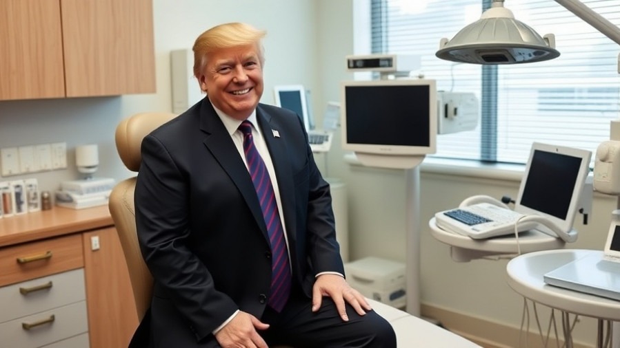 Trump smiles during an executive physical, highlighting preventative health screenings.