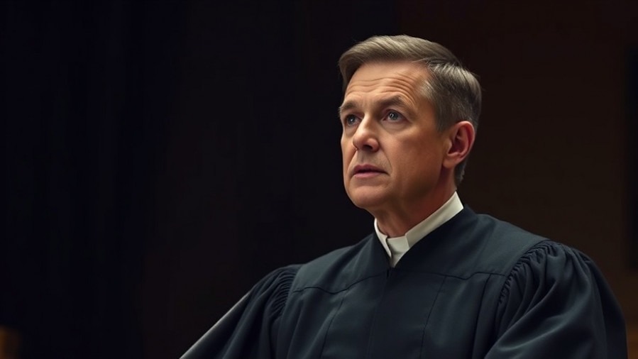 Distinguished judge in black robe discussing national political news in court.