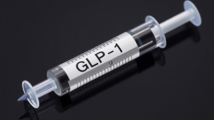 Hypodermic needle labeled 'GLP-1' for promoting healthy lifestyle habits.