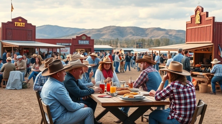 Cowboys and cowgirls enjoying breakfast at San Antonio community events.