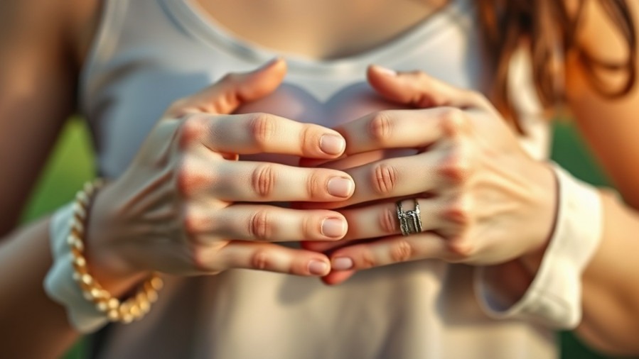 Close-up of hands on heart, showcasing self care practices for stress relief.