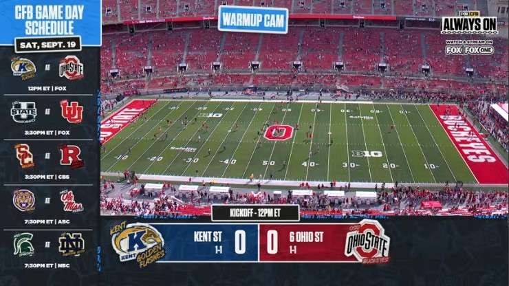 Bold graphic promoting upcoming college football matchups on Fox.