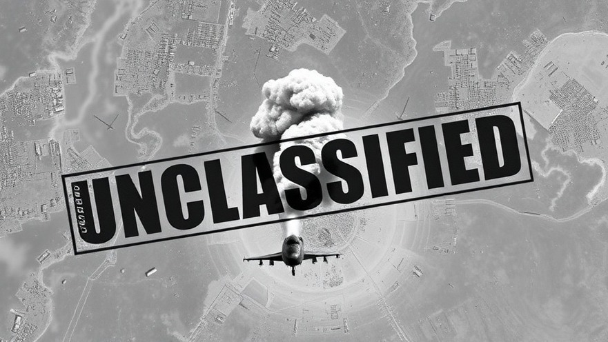 Aerial view of an Iran military operations strike site, showcasing smoke and daytime lighting.