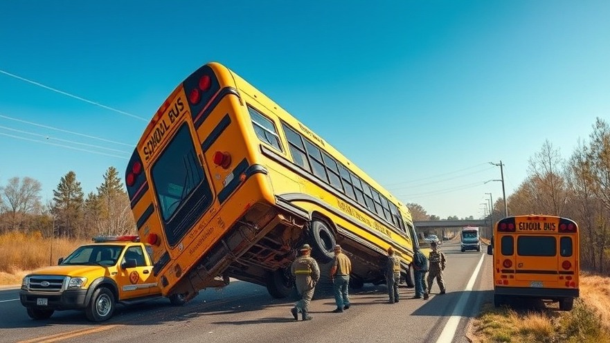 Aerial view of overturned school bus with responders, showcasing school bus safety protocols.