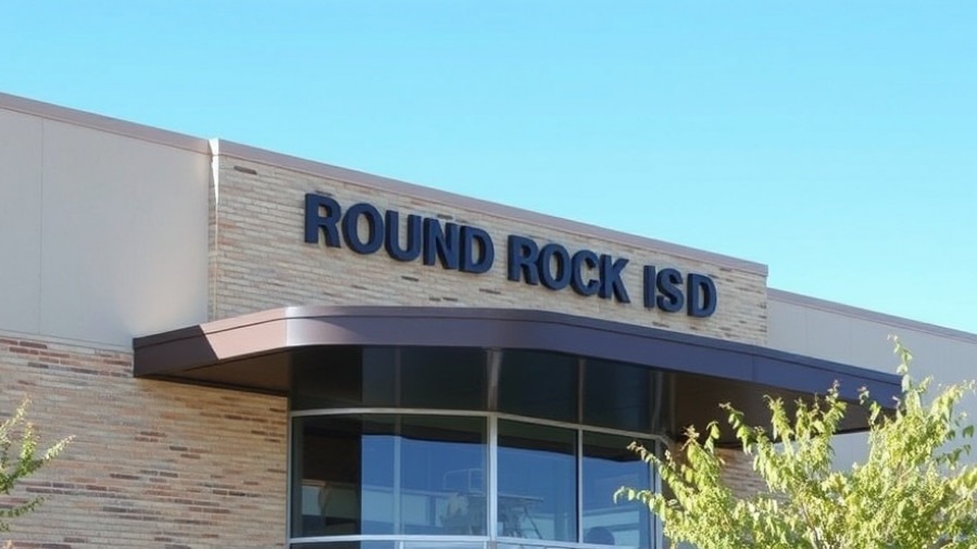 Round Rock ISD sign on building highlighting Texas school funding challenges.